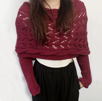 Châle long en tricot ajouré pour femme, idéal automne-hiver, avec double manche allongée, accessoire de mode
