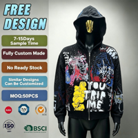Hoodie Rajut Kustom dengan Ritsleting, Cetak DTG Seluruh Bagian, Efek Langit Berbintang Berhias Rhinestone, Hip Hop Kasual Oversized, Streetwear Berkualitas Tinggi