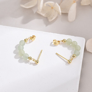 Hetian Jade Stud <b>Earrings</b> U Shape <b>Small</b> Exquisite Retro Design Blush White <b>Dangle</b> <b>Earrings</b> Gift For Women - Product Image 3