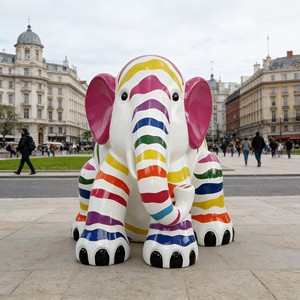 Scultura Animale in Resina per Esterni su Misura, Grande Scala, Dipinta a Mano, Dorata, con Finitura Effetto Crepe, Elefante in Fibra di Vetro - Product Image 3