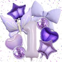 Ensemble de ballons d'anniversaire papillon avec chiffres, nœuds, cœurs et étoiles en aluminium pour décorations de fête d'anniversaire sur le thème des papillons pour filles