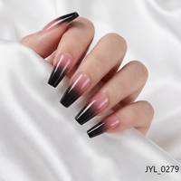 Faux ongles longs en acrylique noirs ombrés, forme cercueil, 24 pièces, réutilisables