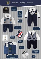 Coffret Cadeau Bébé Style Collège – Ensemble Multi-pièces pour Nouveau-né Garçon en Coton Doux Brossé, Tenue Bleue Bicolore Printemps-Automne
