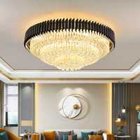 Lustre de plafond moderne noir le plus grand, pour hall d'entrée, rond ou rectangulaire, avec LED et cristaux K9