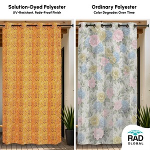 Rideaux Imprimés Floraux Imperméables Jaune Joyeux avec Tissu en Polyester Teint en Masse pour Utilisation Extérieure sur Patio et Balcon - Product Image 3