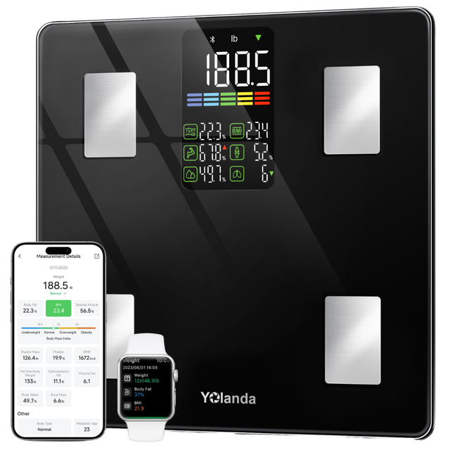 Smart for Digital Body Composition Scale with Large Color Screen Tempered Glass 180kg Capacity for Bathroom Use