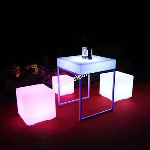 outdoor plastic colorful rechargeable square led glowing table with metal stand