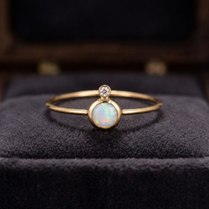 Rhodium Plated 925 Sterling Silver Zirconia Diamond Dainty White <b>Opal</b> Engagement Wedding Party <b>Ring</b> - Product Image 2