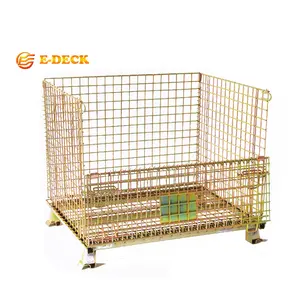 Movable warehouse stackable metal industrial heavy duty storage system foldable mesh container