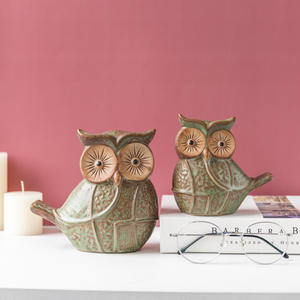 Macetas de Cerámica con Acabado Bronce, Estilo Europeo Retro Moderno, con Esmalte de Horno, Diseño Creativo de Familia de Búhos, para Bonsáis y Plantas - Product Image 2