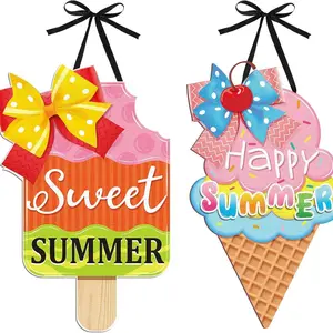 China Factory Seller 2pcs/set Summer Party Decoration Signs Wooden Wall Art Home Decor