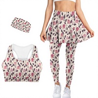 Ensembles de yoga Fonplted pour femmes, 3 pièces, motif floral, avec leggings à taille haute et jupe, soutien-gorge de sport grande taille et bandeau