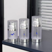 Flacon pompe sans air cylindrique 15ml 30ml 50ml en ABS AS PP pour emballage de lotion et crème, forme pour nettoyant visage, logo personnalisé