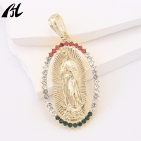 Collier religieux catholique avec pendentif charme Sainte Mort, plaqué or 14K, trois tons, ovale creux, strass, placage 18K