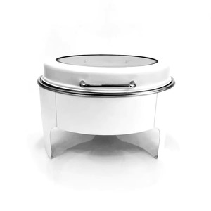 Round White Stainless Steel Chafer With Glass Lid <b>For</b> Buffet Serving Modern Design - Product Image 1