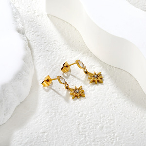 Pendientes de Estrella con Cristales de Ocho Puntas en Oro, Joyería de Moda para Fiesta, Pendientes de Acero Inoxidable para Mujer - Product Image 3