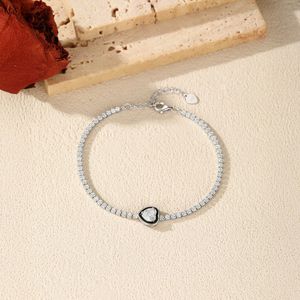 High End Elegant Bezel Set Heart Zircon 925 Sterling <b>Silver</b> <b>Adjustable</b> Trendy Stackable <b>Bracelet</b> For Modern Luxury Fashion Ladie - Product Image 2