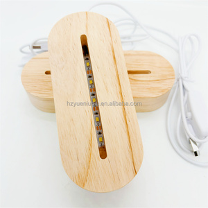 Base de luz nocturna de ilusión LED 3D, lámpara de modelo de madera de caucho acrílico blanco cálido, Material ABS, enchufe de tamaño medio para decoración del hogar - Product Image 1