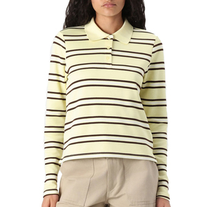 T-shirt polo en coton léger pour femme, manches longues, rayé, respirant, col classique, écologique, haut tendance pour les occasions décontractées et le bureau - Product Image 4
