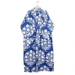 Kimono Indio Elegante 100% Algodón para Mujer, Cuello en V, Cierre con Cinturón, Largo Completo, Suave, Transpirable, de Secado Rápido, Estampado Floral, Verano - Product Image 2