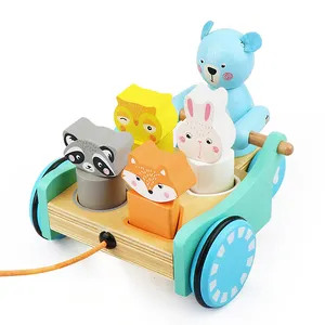 动物拖车婴儿牵引拉线绳儿童早期教学步骤拉小拖车玩具木制婴儿学步车