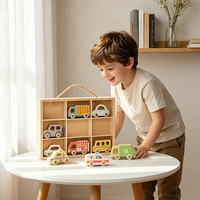 Ensemble de jouets de transport en bois Montessori, 9 pièces, ensemble de voitures de ville avec boîte de rangement en bois portable