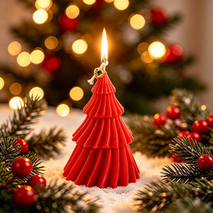 Bougie parfumée en forme de sapin de Noël coloré avec un ornement suspendu en forme de cloche pour la décoration festive de la maison et les fournitures cadeaux - Product Image 5