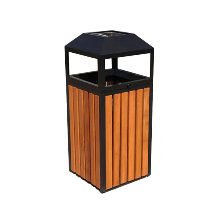 outside park street big waste container trash cans outdoor wood commercial garbage bin public commercial dustbin with ashtray