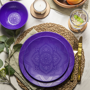 Service de table en mélamine 12 pièces Mandala violet personnalisé Assiettes et bols de qualité supérieure - Product Image 3