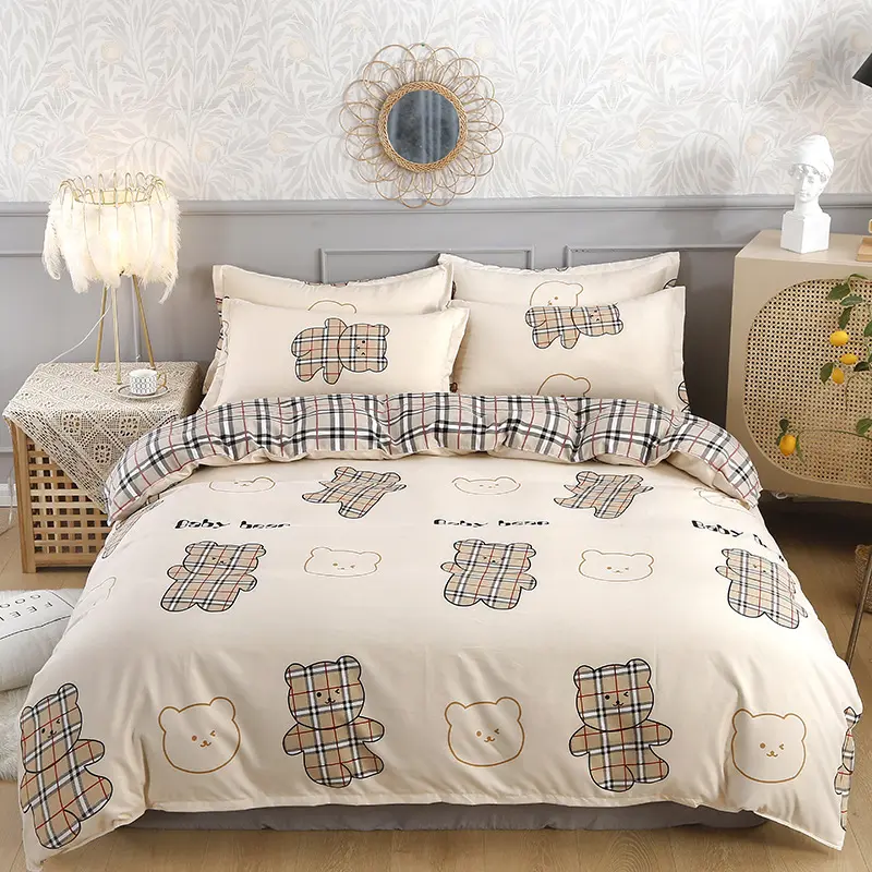 Vierdelige Katoenen Quilts Set, Tweepersoonsbed Beddengoed Voor School Slaapzaal