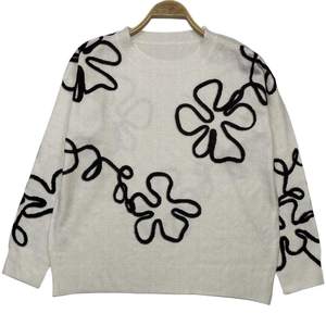 Damen Pullover mit abstraktem Linienkunst-Blumendruck, lässiger Rundhalsausschnitt, Oversize, langärmlig, OEM, individuell anpassbar, für den Alltag - Product Image 5