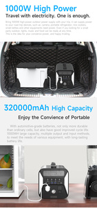 แหล่งจ่ายไฟสำรองฉุกเฉินกลางแจ้ง 320000mAh พร้อมหน้าจอ LED กำลังไฟ 220V สถานีพกพา 1000W สำหรับตลาดยุโรป - Product Image 5