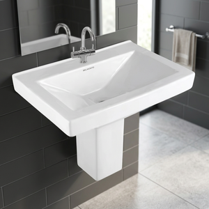 Montaje en pared Lavado a mano Cilindro de superficie sólida Semi lavabo-Medio Pedestal Lavabo Soporte para fregadero Baño de cerámica Productos sanitarios - Product Image 6