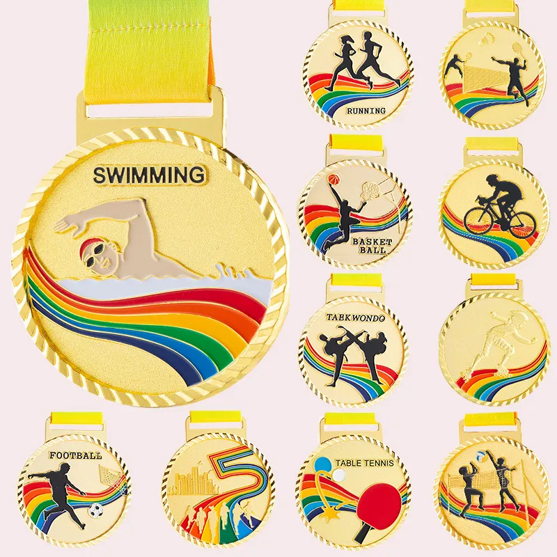 Özel Logo süblimasyon futbol tekvando maraton Metal madalyalar yüzme ve kupa boş madalya ve Logo ile kurdela spor