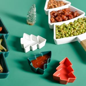 Plateau présentoir de service à thé assiette, <span class=keywords><strong>arbre</strong></span> de noë<span class=keywords><strong>l</strong></span> séparée plateau de Snack créatif ménage manche en bois, Restaurant créatif d'après-midi assiette - Product Image 3