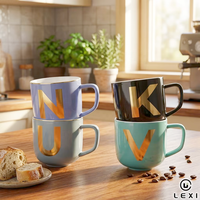 Mug en porcelaine de style nordique moderne de la marque LEXI, avec lettres dorées, design personnalisable, couleur personnalisée, logo, compatible lave-vaisselle et micro-ondes