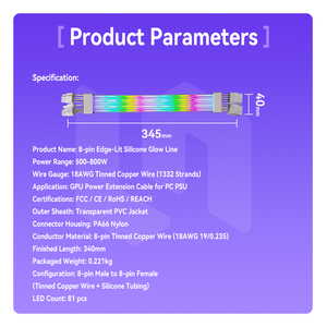 Câbles PSU RVB Full Black 2*8p ARGB GPU Power Supply 5V3 500mm <span class=keywords><strong>Strimer</strong></span> Extension Cable KitNylon Cable - Product Image 3