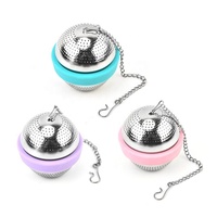 Infuseur à thé en forme de boule en acier inoxydable 18/8 et silicone écologique, filtre à épices en maille avec chaîne de suspension