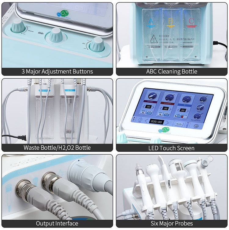 6 in 1 hydrogen oxygen small bubble facial cleaning h202 oxygen filling hydrating beauty equipment