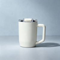 Mug à café en acier inoxydable à double paroi de 15 oz avec poignée et couvercle rabattable, gobelet isotherme de voyage