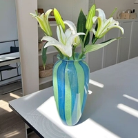 Vase Fenton moderne à rayures irrégulières bleu-vert RYLAVA, luxe léger, hydroponique, fait main, 100% verre, grand modèle pour table, Noël