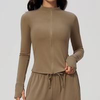 Veste de yoga pour femme à col montant et fermeture éclair intégrale, en polaire épaisse, à manches longues, pour le fitness, le sport, la course en extérieur et l'entraînement