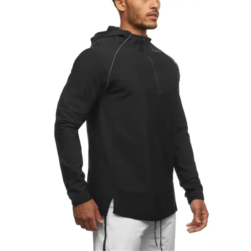OEM Plain 1/4 Zipper Stretchy hoodie Casual Gym Running Sportswear Thin manufacturer Custom Logo Outwear half zip up Men Hoodies