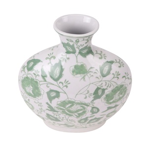 Jarrón de cerámica con diseño de hojas y flores verdes para decoración del hogar de alta calidad, florero de vientre plano para abrazar la luna - Product Image 2