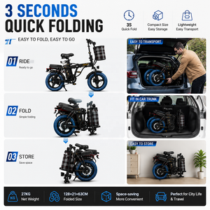Bicicleta <span class=keywords><strong>El</strong></span>éctrica Plegable de 14 Pulgadas, Motor sin Escobillas de 48V 250W, Bicicleta <span class=keywords><strong>El</strong></span>éctrica Compacta para Adultos, para Desplazamientos Urbanos, con Suspensión - Product Image 5