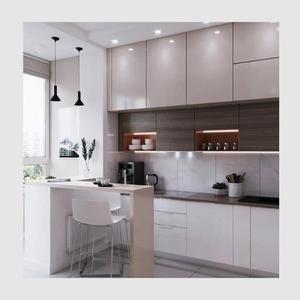 Muebles de Cocina de Diseño Moderno, Juego Completo de Gabinetes de Cocina Personalizados en Melamina <span class=keywords><strong>Negra</strong></span>, Estructura de Acero Inoxidable, MDF Lacado, Vidrio y Cuarzo - Product Image 3