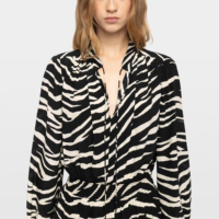 Robe Courte Femme Personnalisée à Col V, Nœud à la Cheville, Taille Élastique, Manches Longues Volantées, Imprimé Zèbre Tendance et Ample – Fabricant de Robes