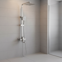 Colonne de douche carrée en acier inoxydable 304 de style contemporain, finition chrome poli, robinets thermostatiques simples pour hôtels