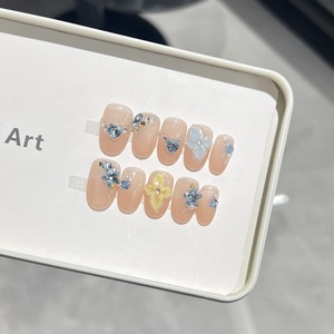 Uñas Postizas Cuadradas Hechas a Mano 100% ABS, Uñas Postizas Cortas con Diseño <span class=keywords><strong>de</strong></span> Flores 3D y Punta Francesa para Mujer - Product Image 6