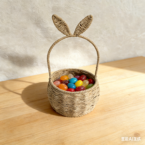 سلة تخزين منسوجة يدويًا من الخيزران بتصميم أذني أرنب لطيفة، منظم محمول للقرطاسية والكتب، ديكور للحمام وغرفة المعيشة - Product Image 5